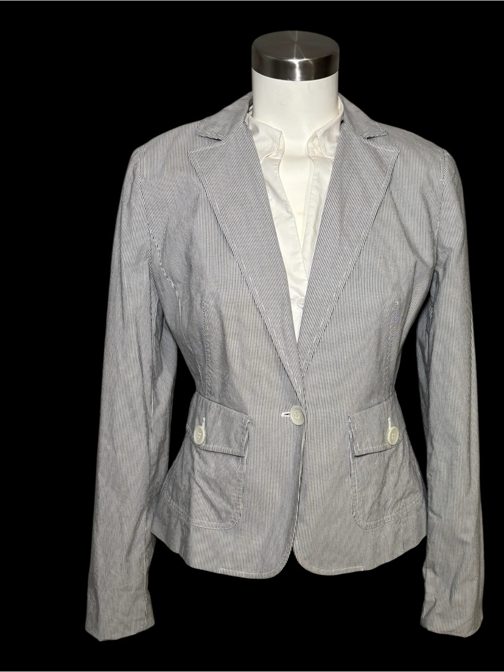 Ann Taylor Loft Ladies Size 4 Classic Lined Tailored Light Gray Penstripe Blazer